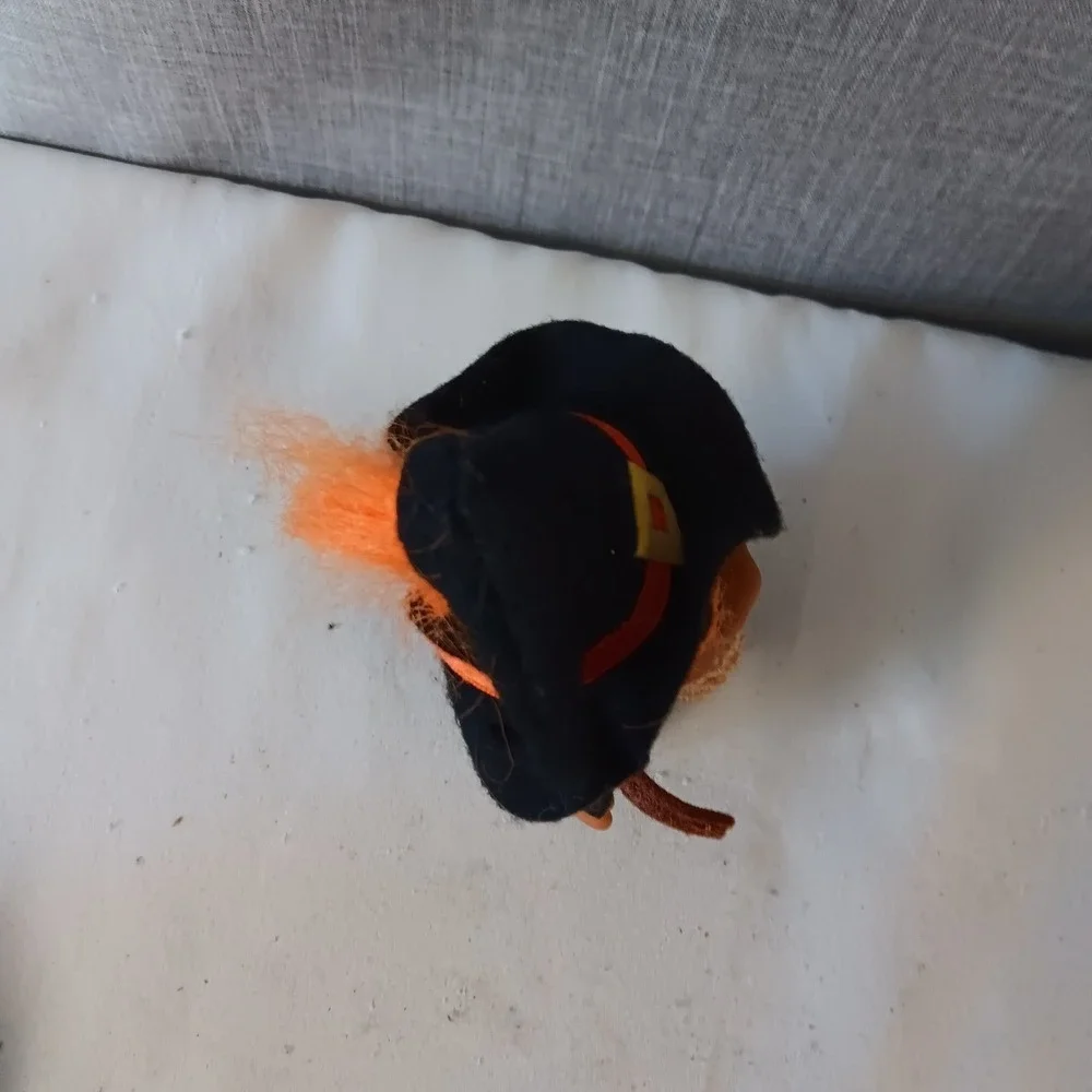 Russ Halloween Witch Troll Doll Orange Hair Black Hat Broom Vintage Figure 5